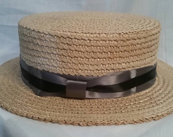 Antique straw boater, made in Venice, Italy, 7 3/8, 59