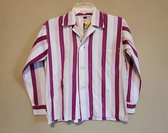 40s pajama top, plum purple striped, Saks Fifth Avenue, cotton, chest 36