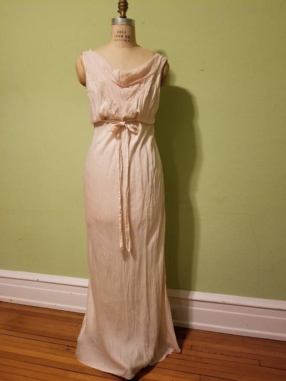 30s slip, vintage, silk, peachy beige color, large