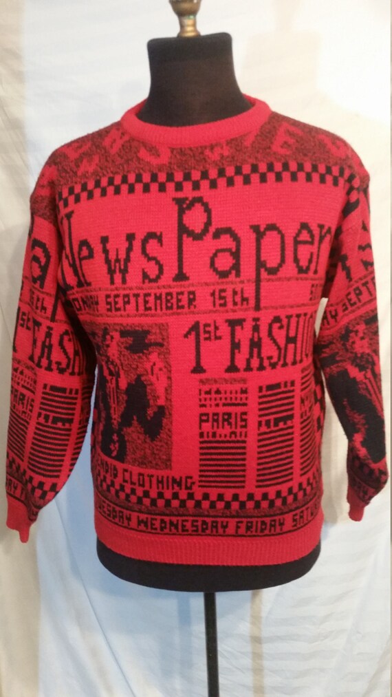 80s vintage Newspaper print sweater large 44 unise