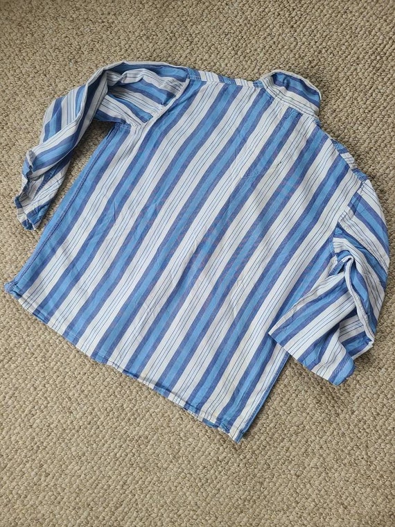 40s pajama top, mens small or teen boy, blue stri… - image 10