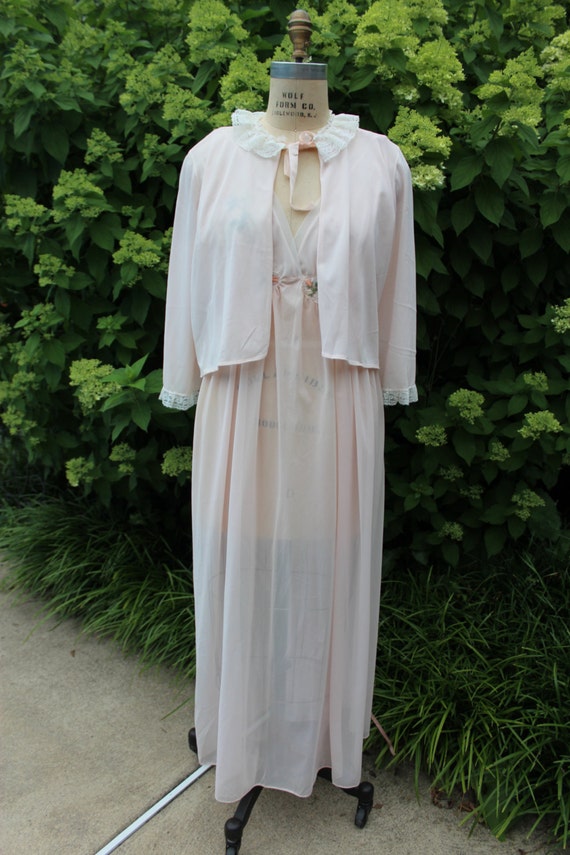 Vintage nightwear set, sheer pink - image 3