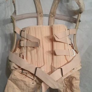 Antique vintage back brace, pink corset, lacing H. Saur Philadelphia, large, truss, back support,  polio, spine
