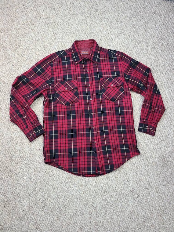 50s 60s mens plaid shirt, rugged heavyweight wool 