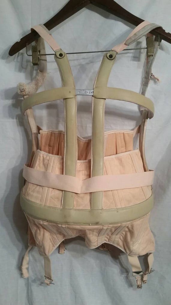 Antique vintage back brace, pink corset, lacing H… - image 4