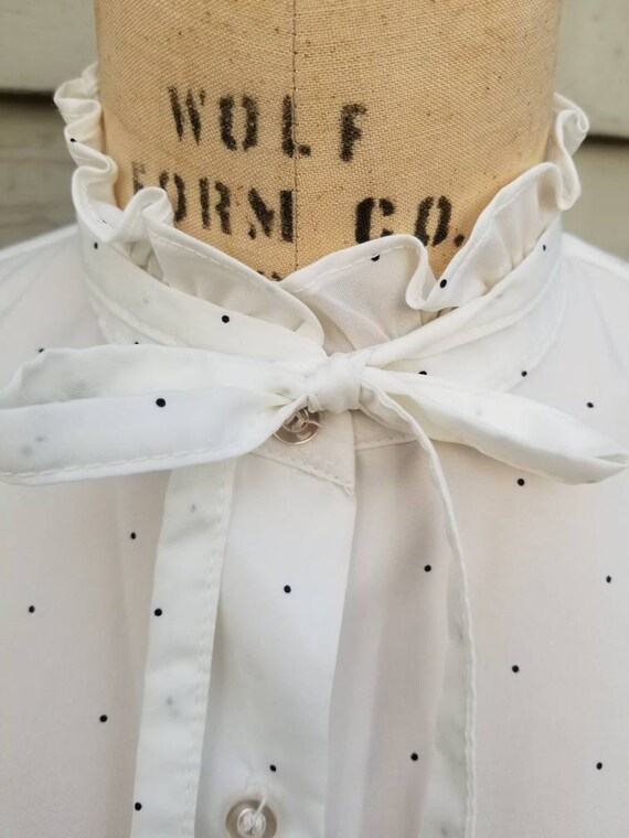 70s blouse, white polka dot, 16, bow, Victorian s… - image 4