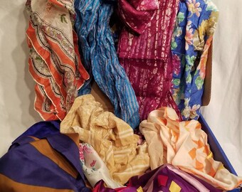 Huge LOT of vintage scarves, 12 pieces, silk