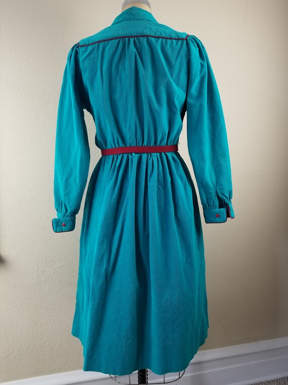 70s teal corduroy dress size 8, Kate Kathryn Cono… - image 6