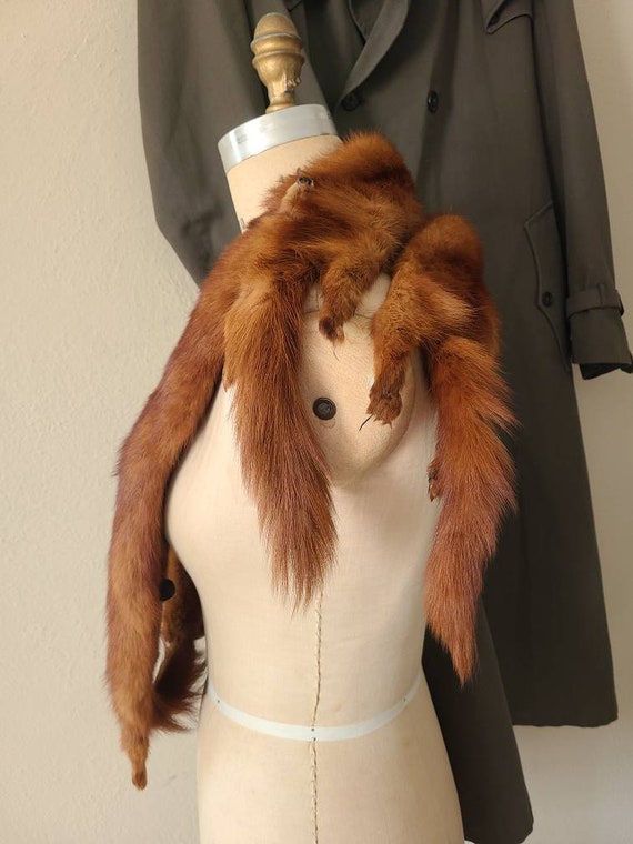 Vintage mink stole, fur wrap, head, tail and feet… - image 2