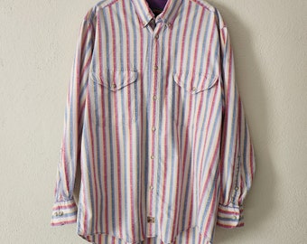 90s mens shirt, large, long sleeved, striped, 16 1/2 × 33/34, cotton
