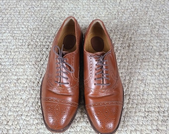 7 1/2 mens oxfords, brown cap toe shoes, leather bottoms, handmade, brown oxfords, tie shoes, Paragon, leather