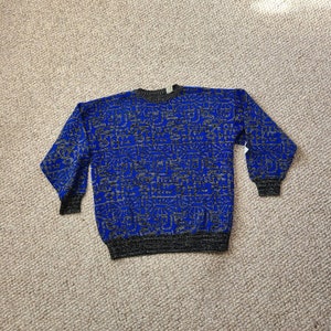 90s sweater, mens medium, acrylic, black and electric blue