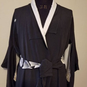 Vintage kimono, long, black with belt, 48