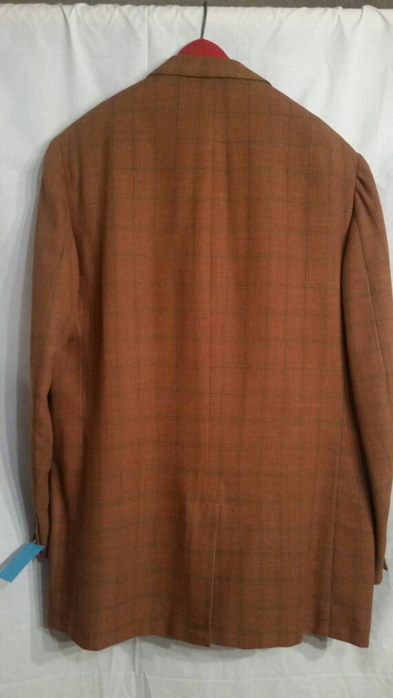 Vintage 70s linen 3 button blazer, rust plaid,  s… - image 3