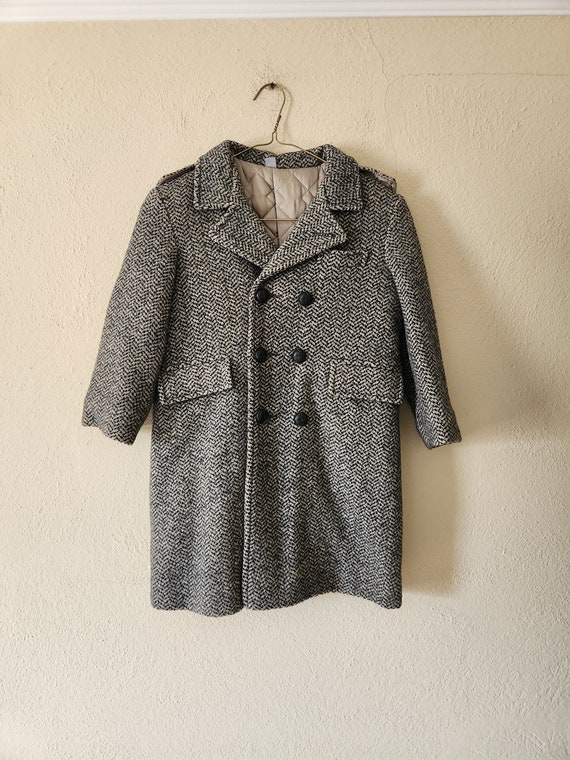 50s Boys vintage coat, 40s, 50s, herringbone weav… - image 1