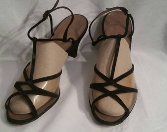 10 vintage heels pumps sandals, clear and black