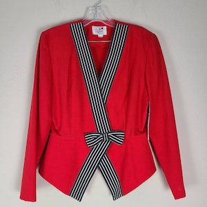 70s ladies suit, red two piece, blazer and skirt, Caron, size 6