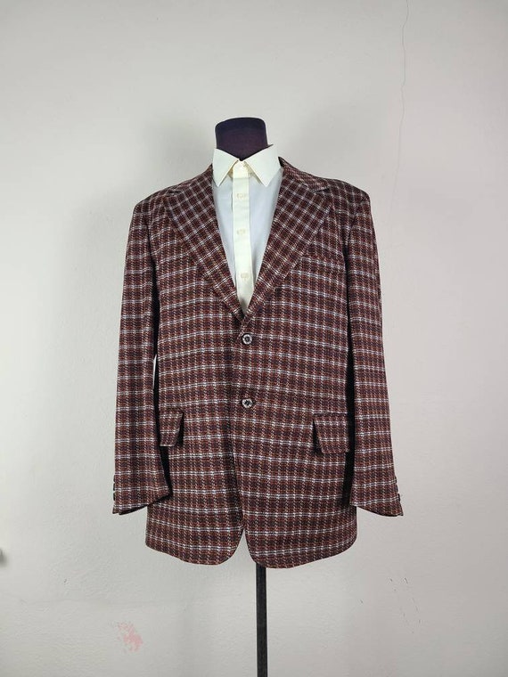 70s sportcoat, mens 46, brown plaid, plaid blazer,