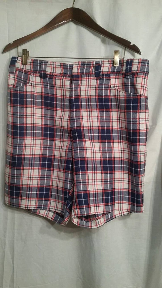 60s 70s grandpa shorts, 36, red white blue plaid, 