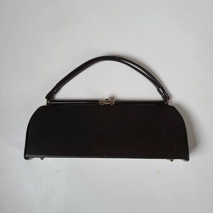 Bolso de mano años 60, largo, marrón oscuro