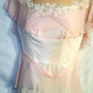SALE! Gorgeous 1940s wedding gown, ivory, pink, chiffon, custom made, handmade,  needs TLC