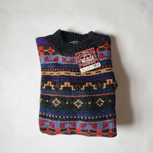 80s Woolrich deadstock sweater, M Medium, womens, wool, multicolored geometric, new with tags, Woolrich, fair isle