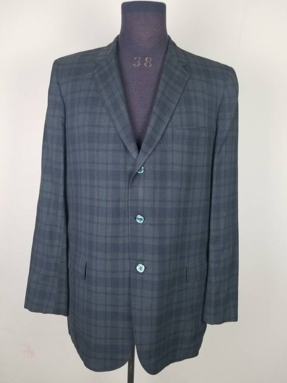 50s plaid sportcoat, mens blazer, navy green plai… - image 7