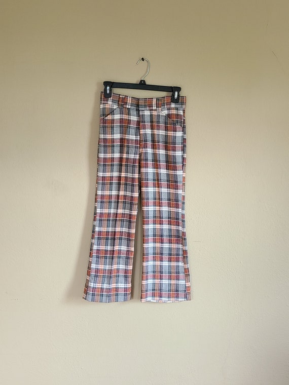 70s boys size 12 bellbottoms, plaid pants,  flare… - image 1