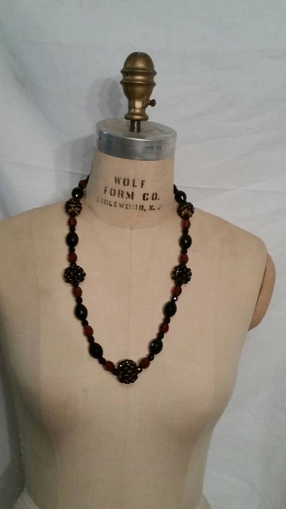 Nice vintage necklace, brown and black beads, stu… - image 1