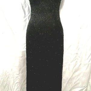 SALE! Stunning vintage beaded gown, Black silk and jet beads, Size 32 medium,  Laurence Kazar