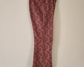 70s pants, polyester double knit, rust orange, brown and white, 28x27