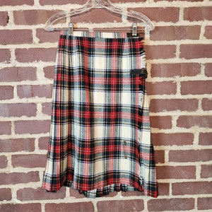 50s plaid skirt, plaid kilt, Scottish style, pleated back, 26 waist, wool, wrap skirt