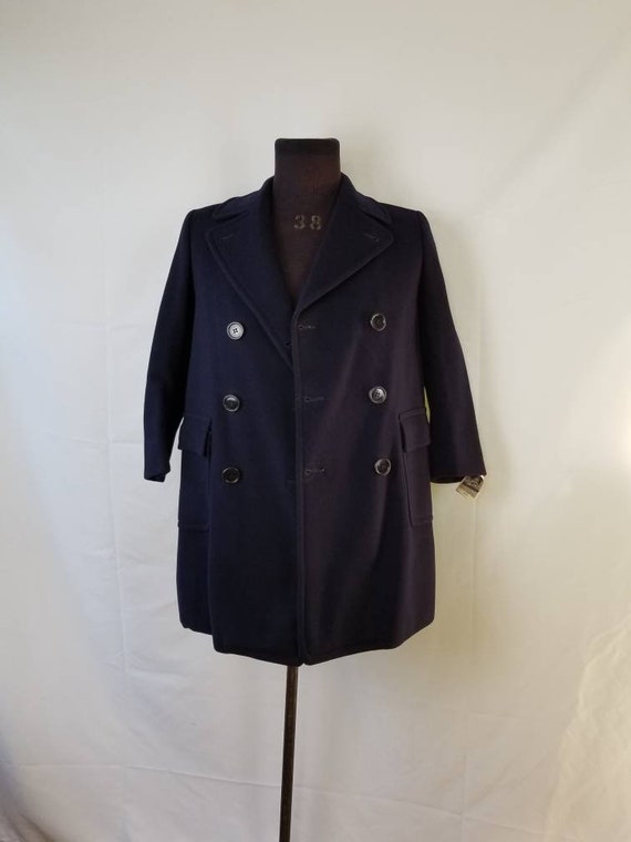 40s 50s Boys overcoat, navy wool coat, 36" Saks Fi