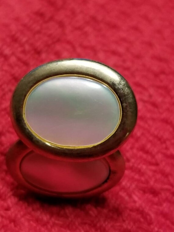 Mens vintage gold tone cufflinks, mother of pearl - image 3