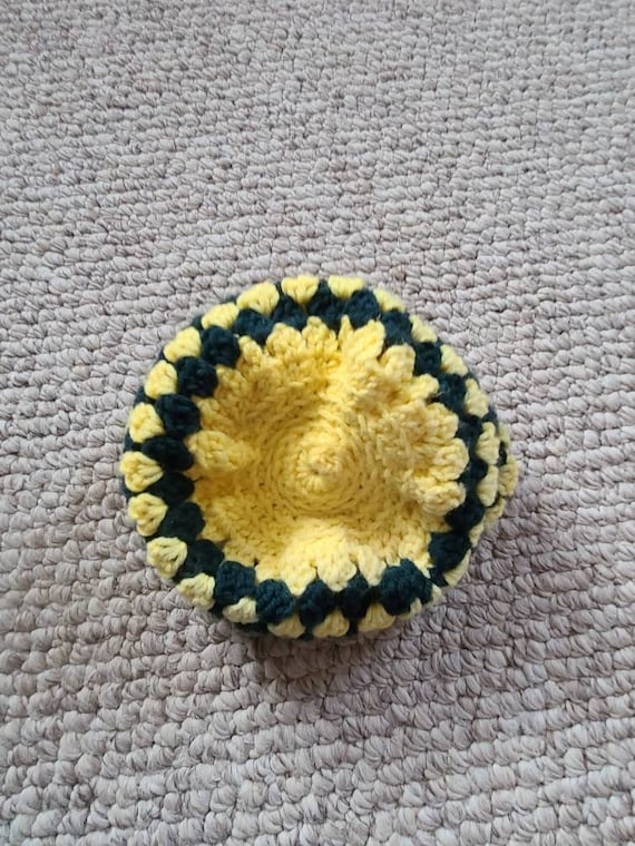 Beanie, vintage, handmade, hand crocheted, yellow… - image 3