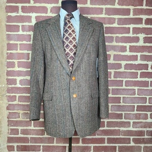 Harris Tweed blazer,  44L, wool, Harris Tweed sportcoat, brown stripe, late 50s-60s