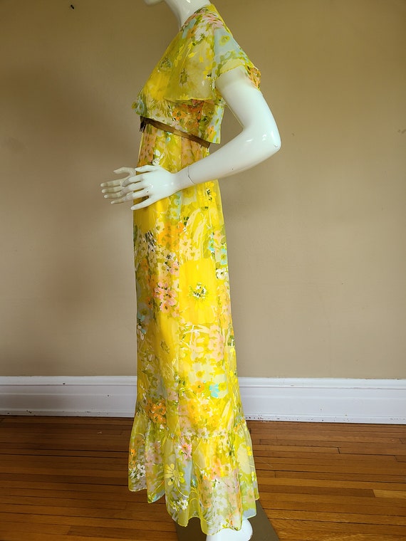 60s dress, floral maxi gown with bolero, sleevele… - image 8