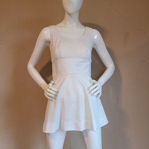 60s gogo sizzler dress, bloomers, off white dress, sleeveless, short knit dress, small, teen, mini dress, two piece dress and trunks