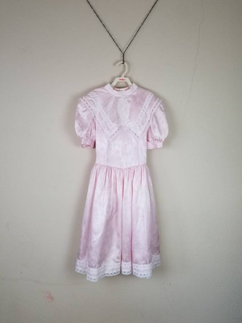 80s girls dress pink satin brocade size 14 Gunne Sax by Jessica McClintock