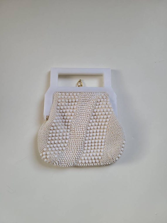 60s 70s beaded bag, white