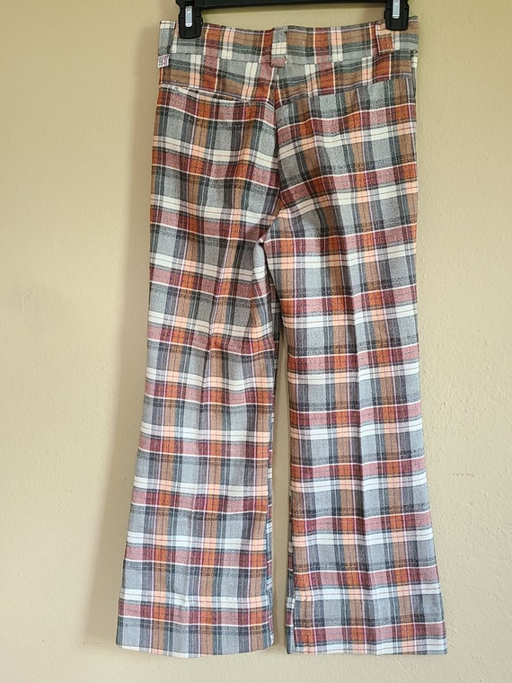 70s boys size 12 bellbottoms, plaid pants,  flare… - image 3