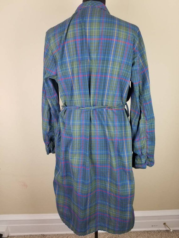 50s robe, mens plaid bathrobe, bath robe, blue pl… - image 3