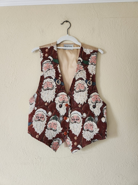 Santa vest, tapestry vest, vintage, holiday vest, 