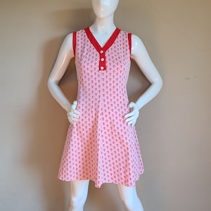 60s dress, anchor dress, sleeveless, short knit dress, red, small, teen
