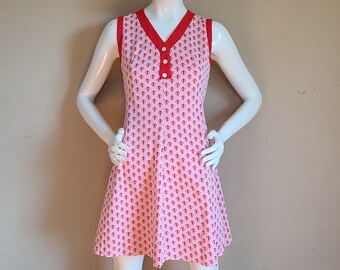 60s dress, anchor dress, sleeveless, short knit dress, red, small, teen