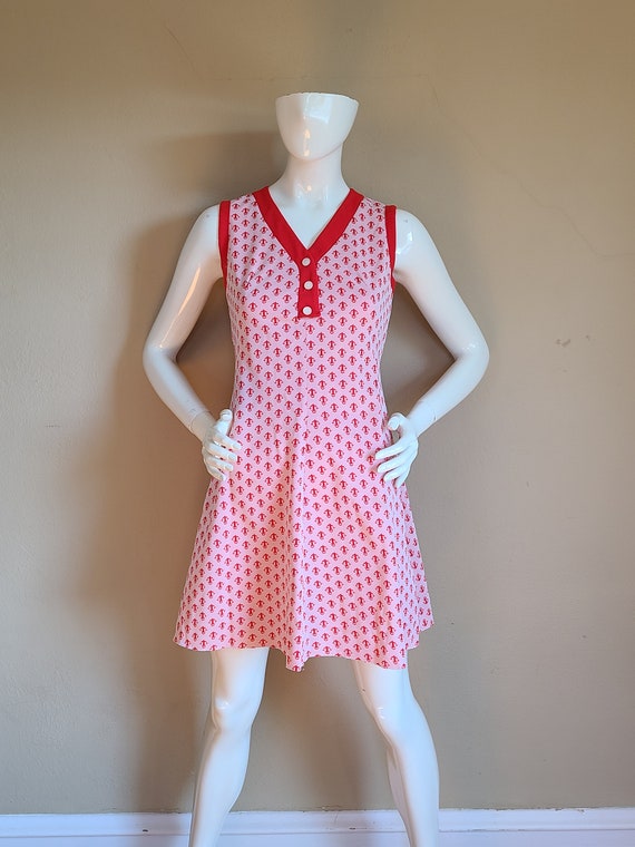60s dress, anchor dress, sleeveless, short knit dr