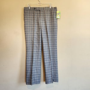 80s mens plaid trousers, Aureus, light gray plaid, 38x29.5, wool, flat front, plaid pants