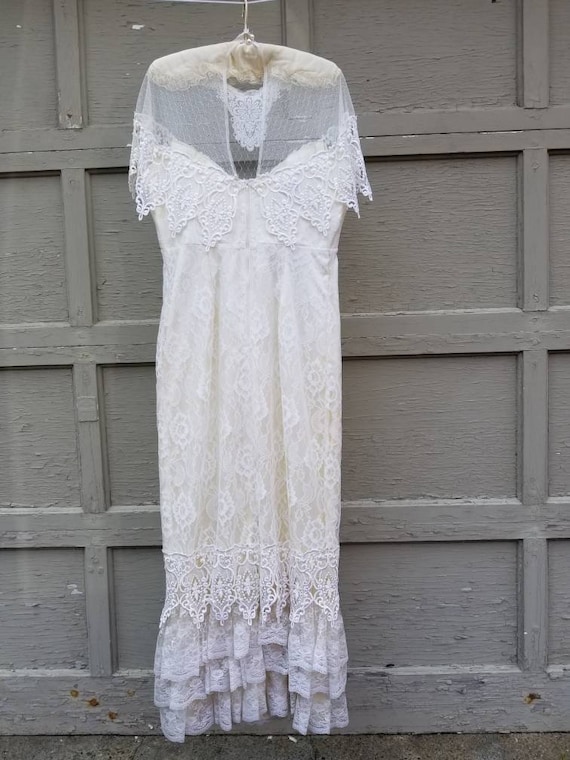 80s lace wedding gown, vintage, 40 bust, ivory, s… - image 6