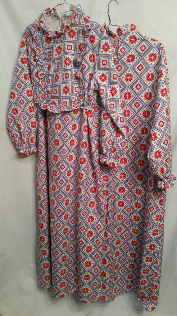 PAIR! Matching set of flannel vintage nightgowns,