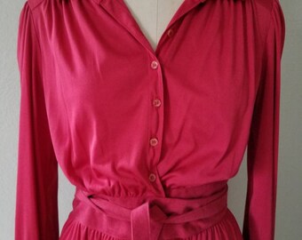 60s-70s cranberry red dress, NEW, NWT, Leslie Fay, size 18, wrap waist